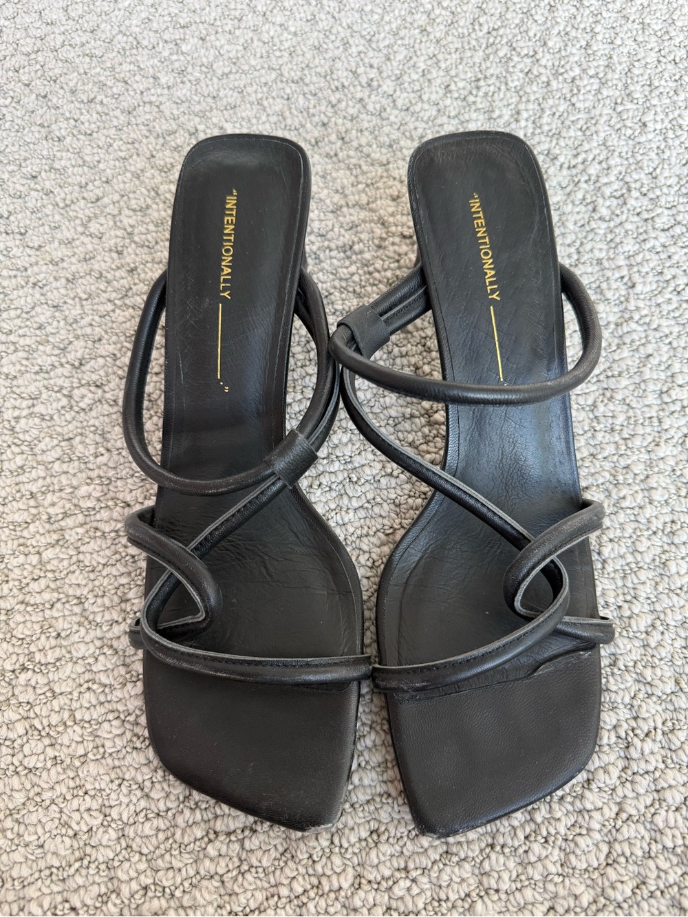 INTENTIONALLY BLANK Black Strappy Square-Toe Heeled Sandals
